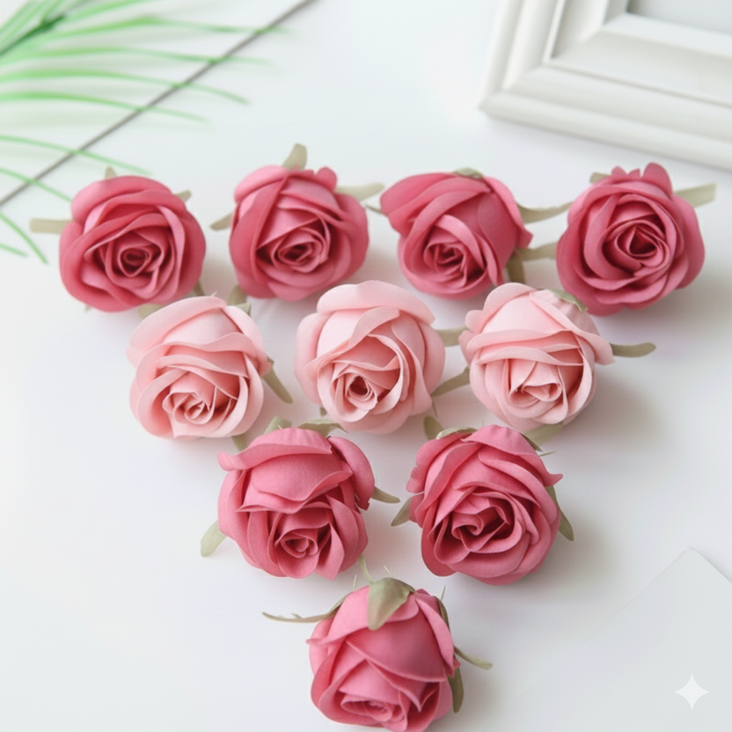 10 Pcs Pink Scented Rose – Artificial Decorative Flower for Cake & Gift Decoration