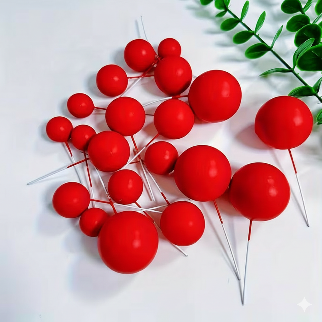 20 Pcs Red Faux Balls for Cake Decoration – Edible-Look Cake Toppers