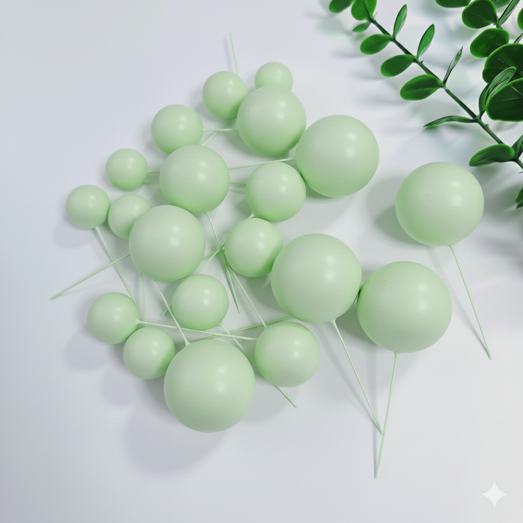 20 Pcs Light Green Faux Balls for Cake Decoration – Edible-Look Cake Toppers