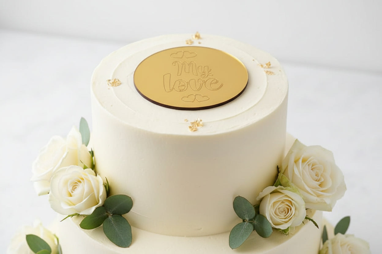 5 pcs Round Acrylic Cake Coins – “My Love” Decorative Cake Toppers