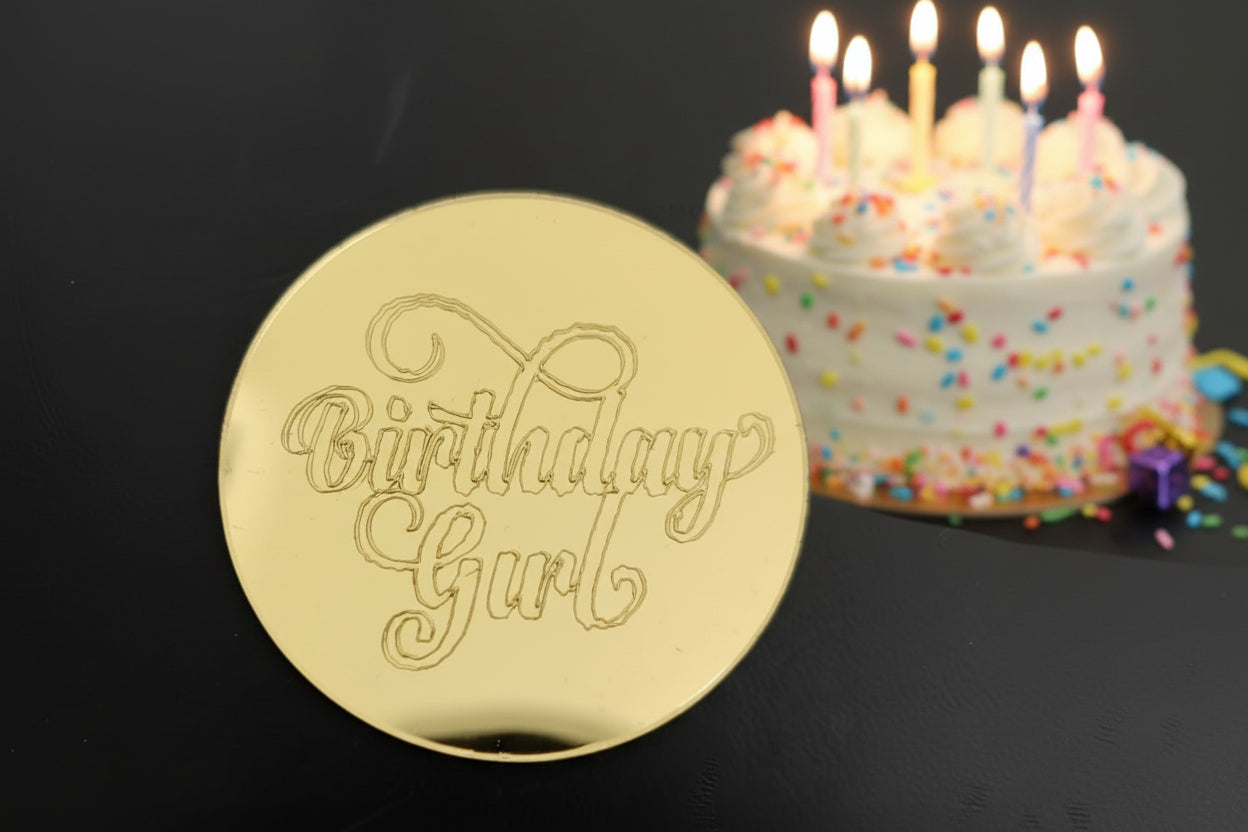5 Pcs Acrylic Coin Birthday Girl Cake Topper – Round Decorative Cake Charm