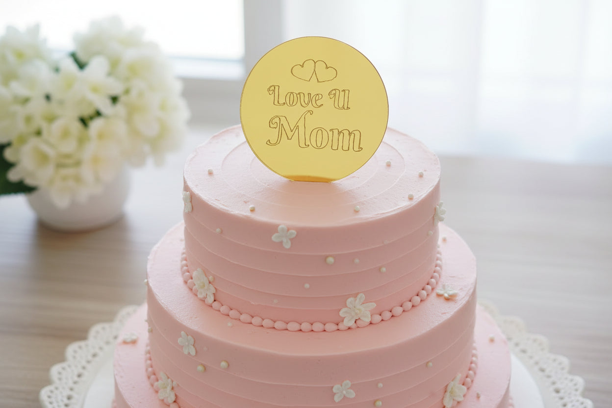 Acrylic “Love You Mom” Cake Coin Topper – Round | 5 Pcs Set