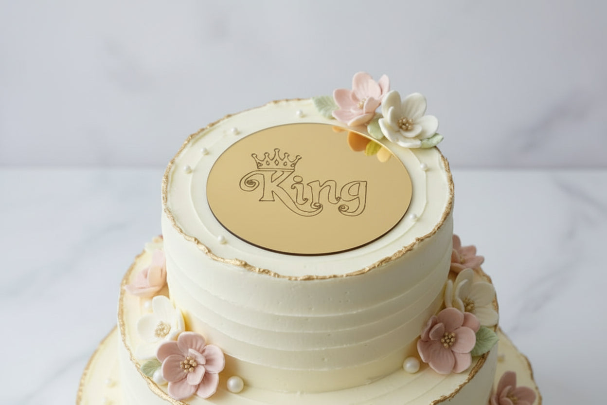 Acrylic Coin Cake Topper – King Design Round | Cake Decoration Topper | Pack of 5