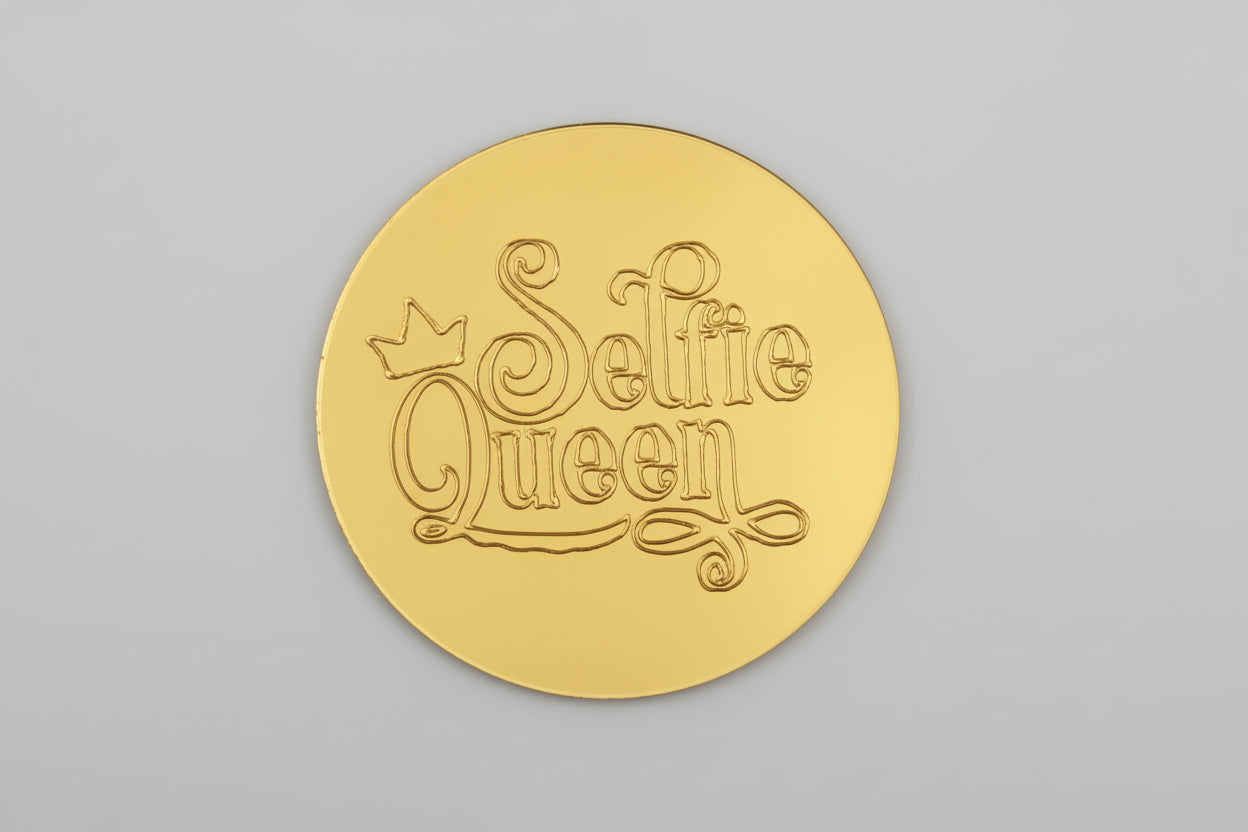 Acrylic Coin Cake Topper – Selfie Queen Design | Round Shape | Cake Decoration | Pack of 5 Pcs