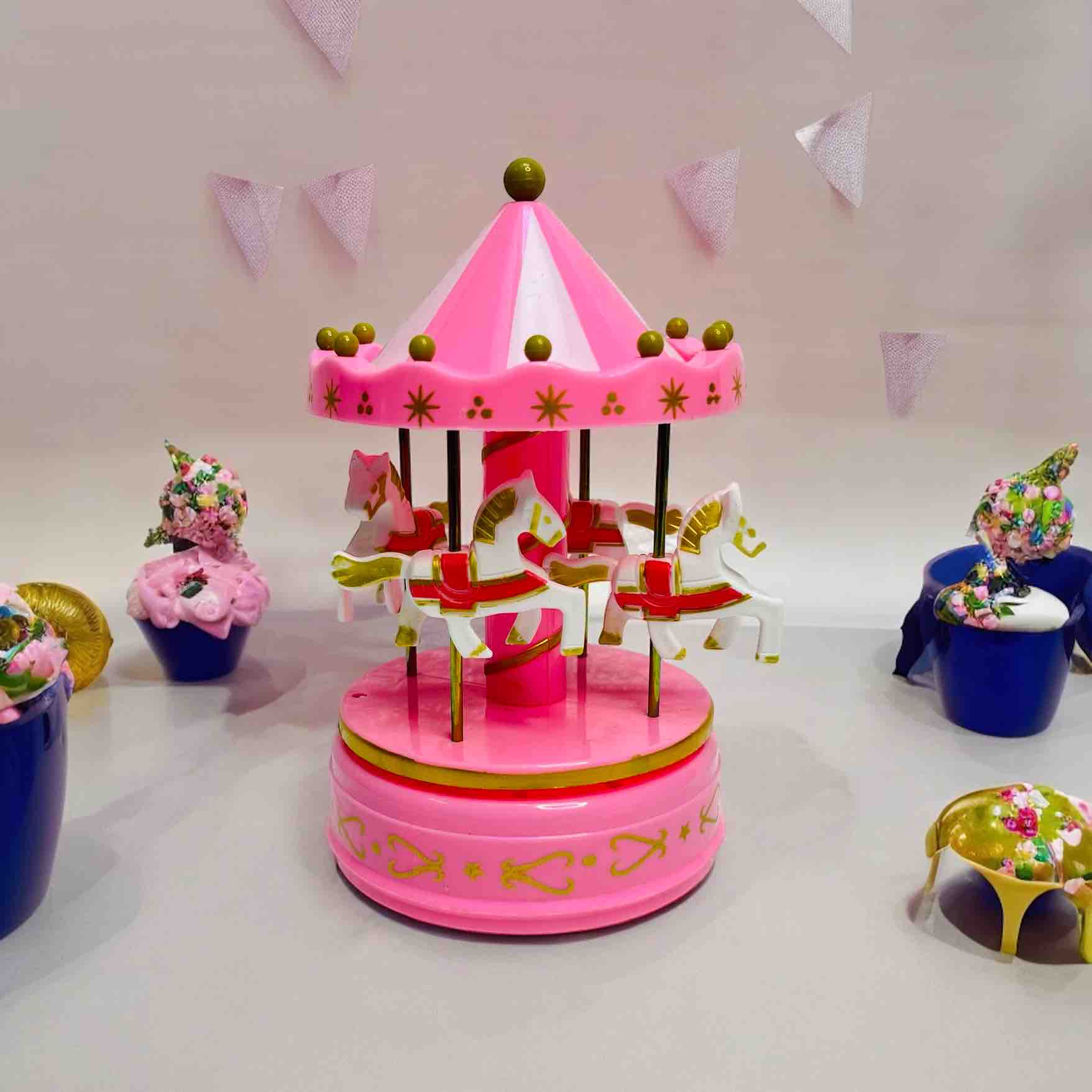 Pink Carousel Cake Topper – Birthday & Party Decoration