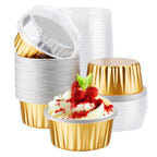10 Pcs Round Golden Bakestable Foil Cup with Lid | 6.7 × 3.5 cm Baking & Dessert Cups