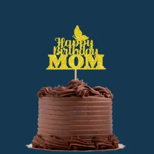 Golden Glitter Cake Topper – Happy Birthday Mom | P4 Decorative Cake Topper
