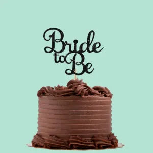 Black Glitter “Bride To Be” Cake Topper P14 | Bridal Shower & Bachelorette Cake Decoration