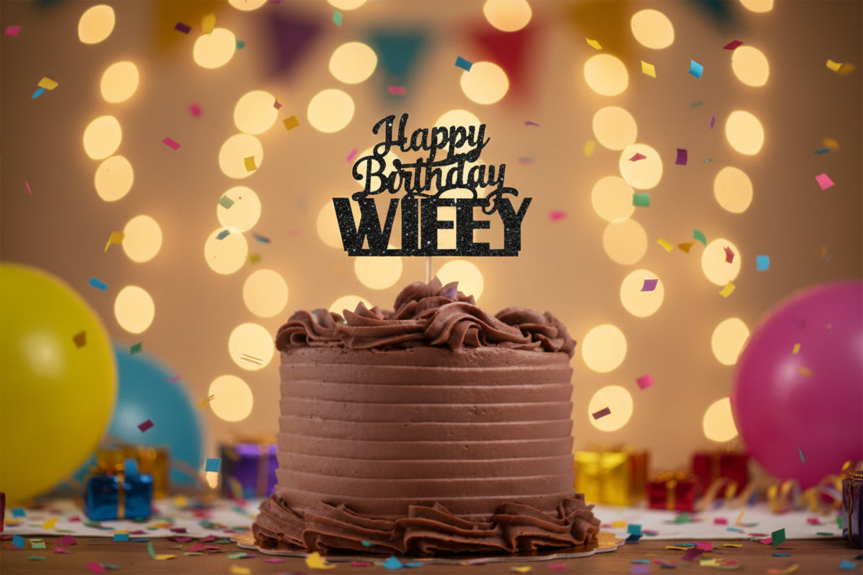 Black Glitter Happy Birthday Cake Topper – P7 Sparkling Decoration