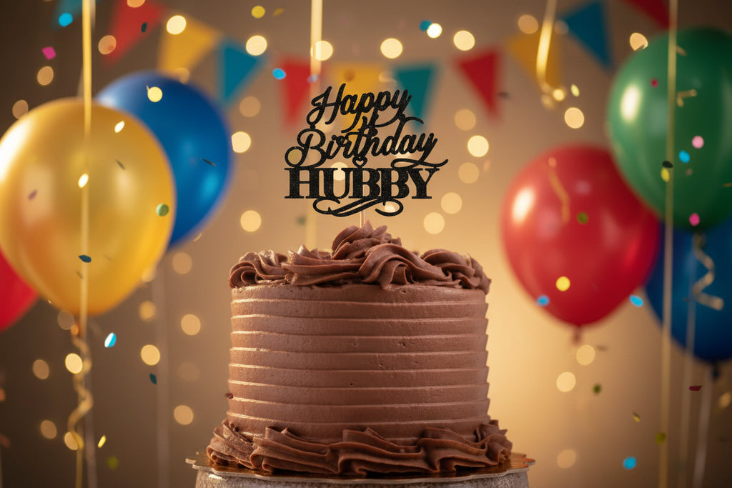 Black Glitter Cake Topper  Hubby  P6  | Birthday Party Decoration
