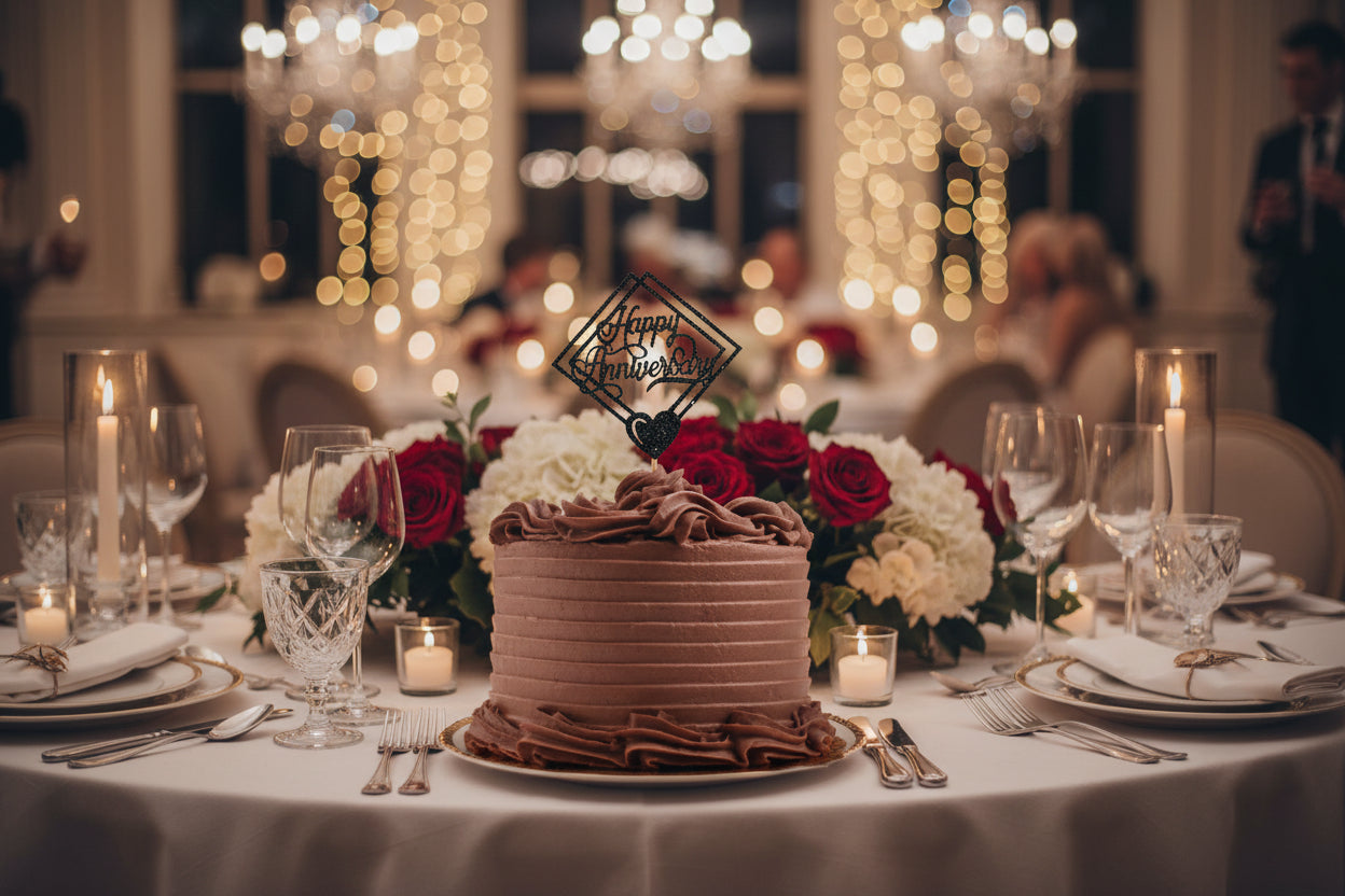 Black Glitter Cake Topper – Happy Anniversary | P10