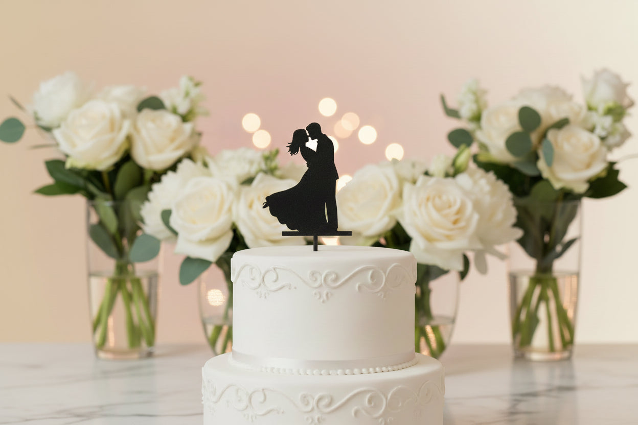 Black Glitter Couple Cake Topper C8 | Wedding & Anniversary Cake Decoration