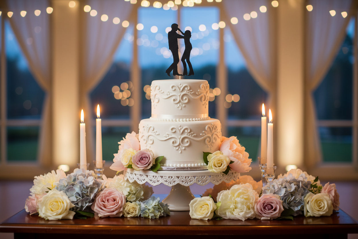 Black Glitter Couple Cake Topper C9 | Wedding & Anniversary Cake Decoration