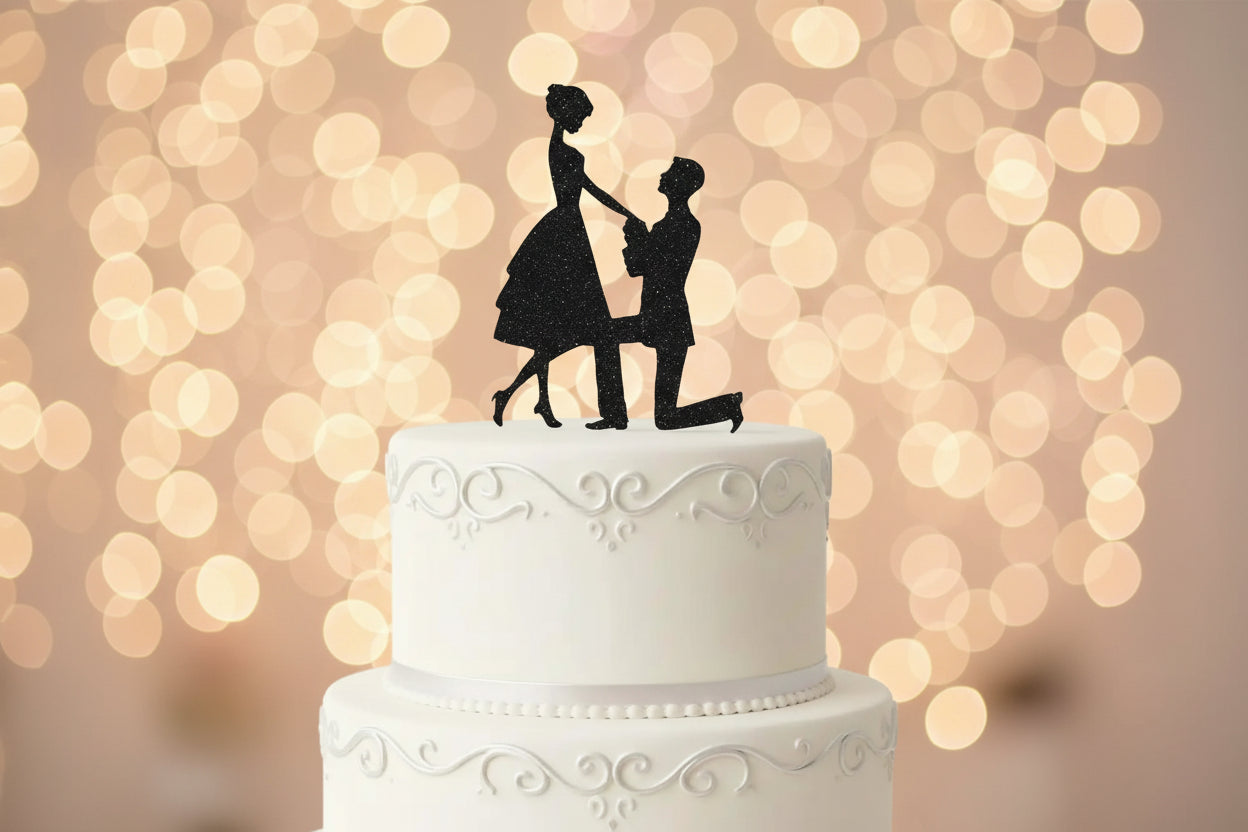 Black Glitter Couple Cake Topper C4 | Wedding & Anniversary Cake Decoration