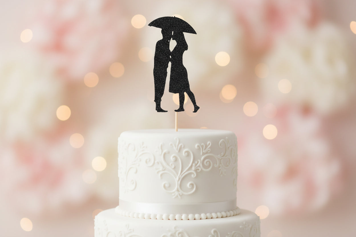 Black Glitter Couple Cake Topper C1 | Wedding & Anniversary Cake Decoration