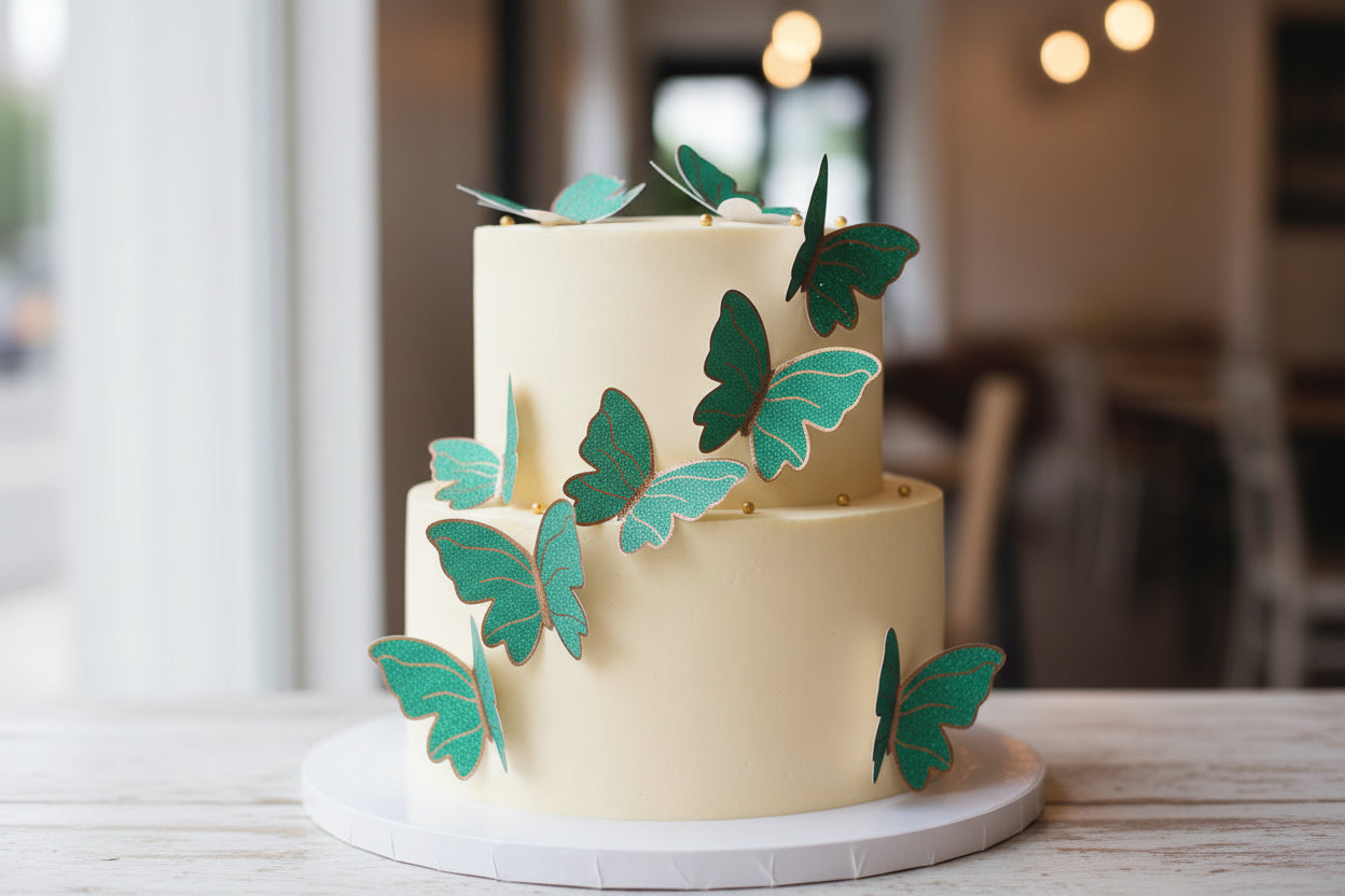 Green Butterfly Cake Toppers – Reusable Birthday & Wedding Cake Decoration