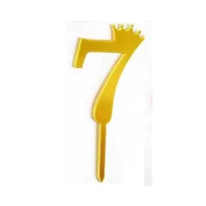 7 Golden Acrylic Number Cake Topper with Crown – Birthday & Anniversary Decoration