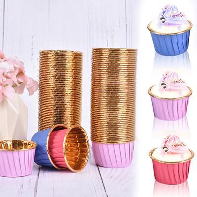 50 Pcs Bake Stable Curl Cupcake Liners | Inner Golden Foil | Assorted Colours