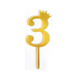 3 Golden Acrylic Number Cake Topper with Crown – Birthday & Anniversary Decoration