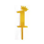 1 Golden Acrylic Number Cake Topper with Crown – Birthday & Anniversary Decoration