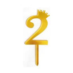2 Golden Acrylic Number Cake Topper with Crown – Birthday & Anniversary Decoration