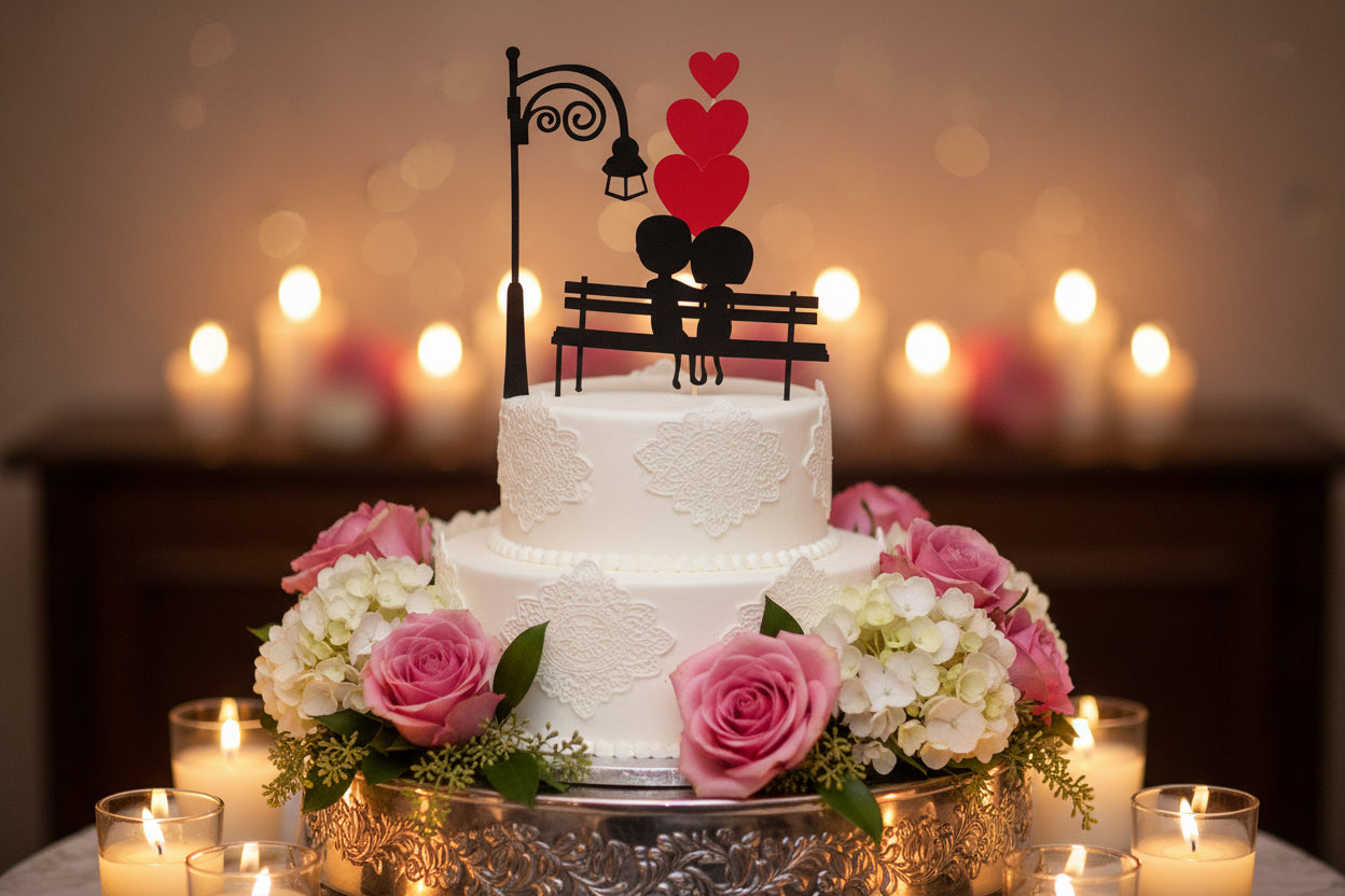 Red Heart Cake Topper 3 pcs & Couple Set 002 – Glitter Valentine’s Day Decoration