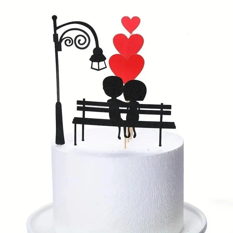 Red Heart Cake Topper 3 pcs & Couple Set 002 – Glitter Valentine’s Day Decoration
