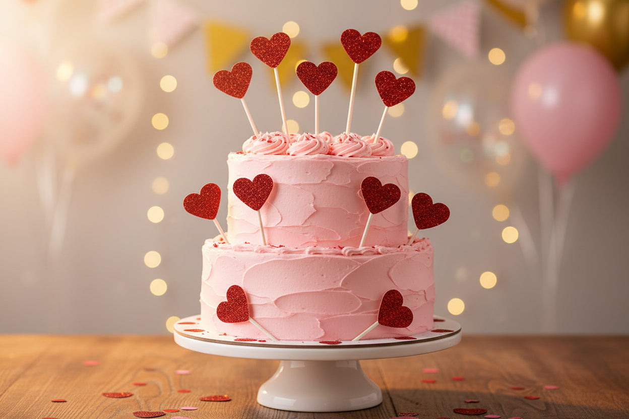 Mini Red Heart Glitter Cake Topper (10 pcs) – Valentine’s Day Special Cake Decoration