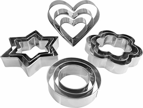 12 Pcs Stainless Steel Cookie & Cake Material Cutter Set | Steel Shape Cutters for Baking