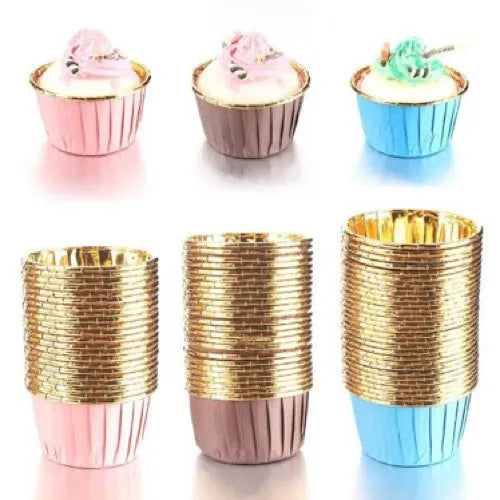 50 Pcs Bake Stable Curl Cupcake Liners | Inner Golden Foil | Assorted Colours