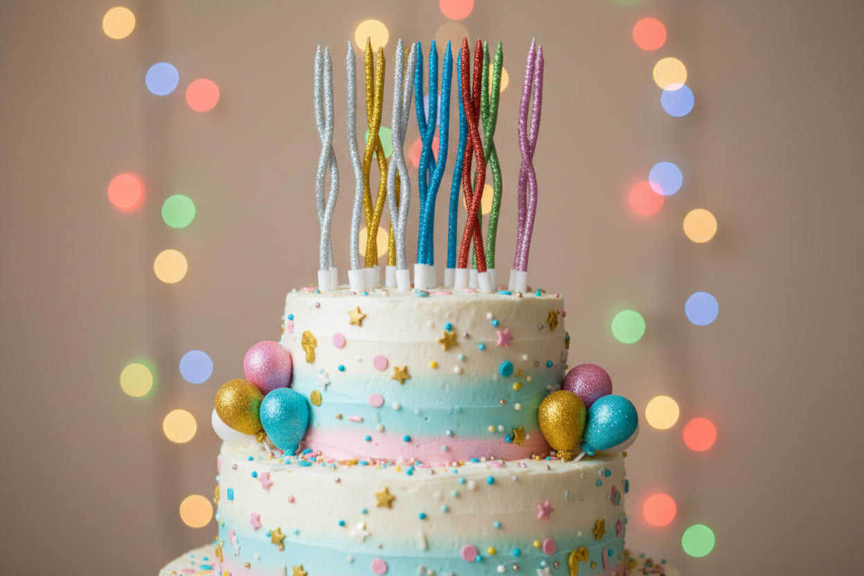 Glitter Twisted Birthday Candles – Assorted Colours | Decorative Cake Candles
