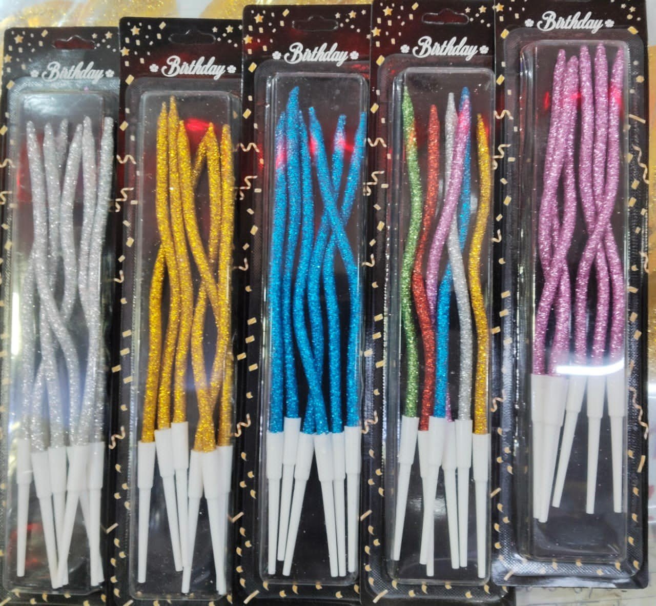 Glitter Twisted Birthday Candles – Assorted Colours | Decorative Cake Candles