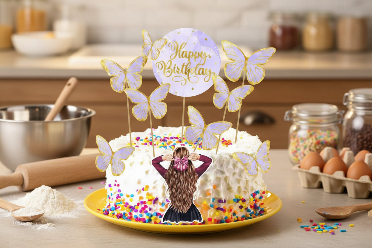 6-Piece Blue Butterfly Birthday Cake Topper – 1 “Happy Birthday” Topper Set