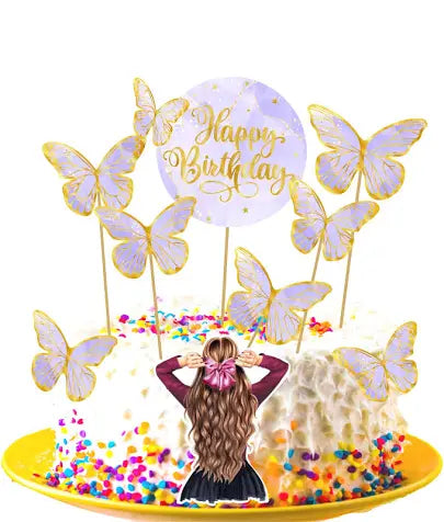 6-Piece Blue Butterfly Birthday Cake Topper – 1 “Happy Birthday” Topper Set